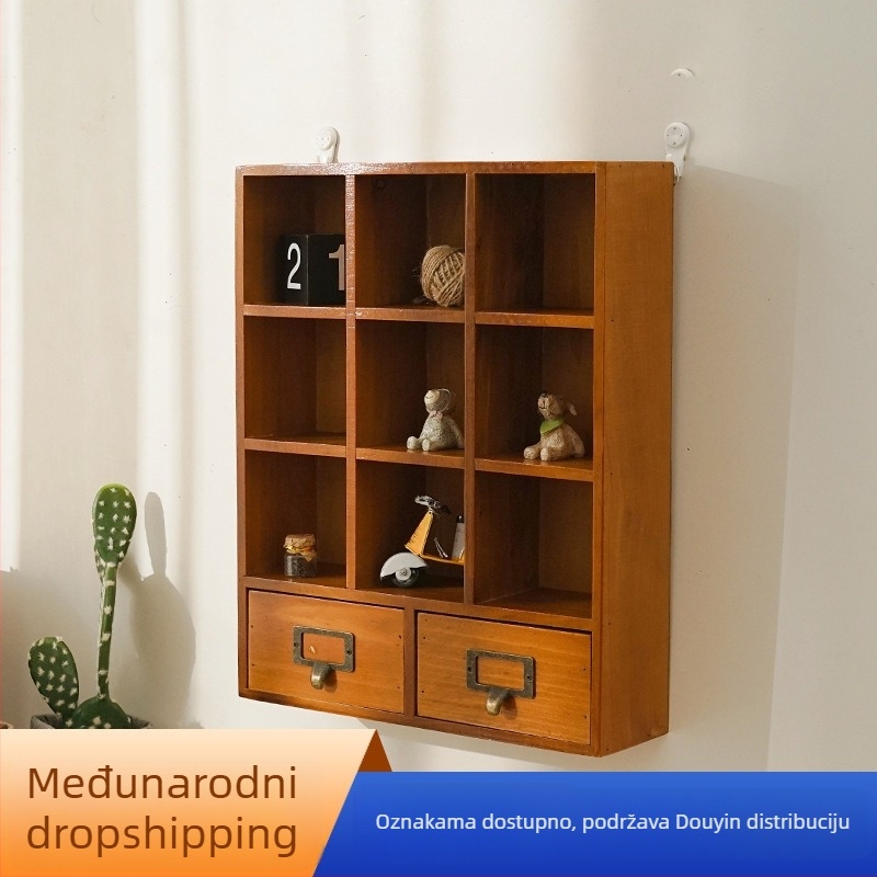 Drveni organizator za stolni prostor s ladicom za sitnice – borovo drvo, japanski stil