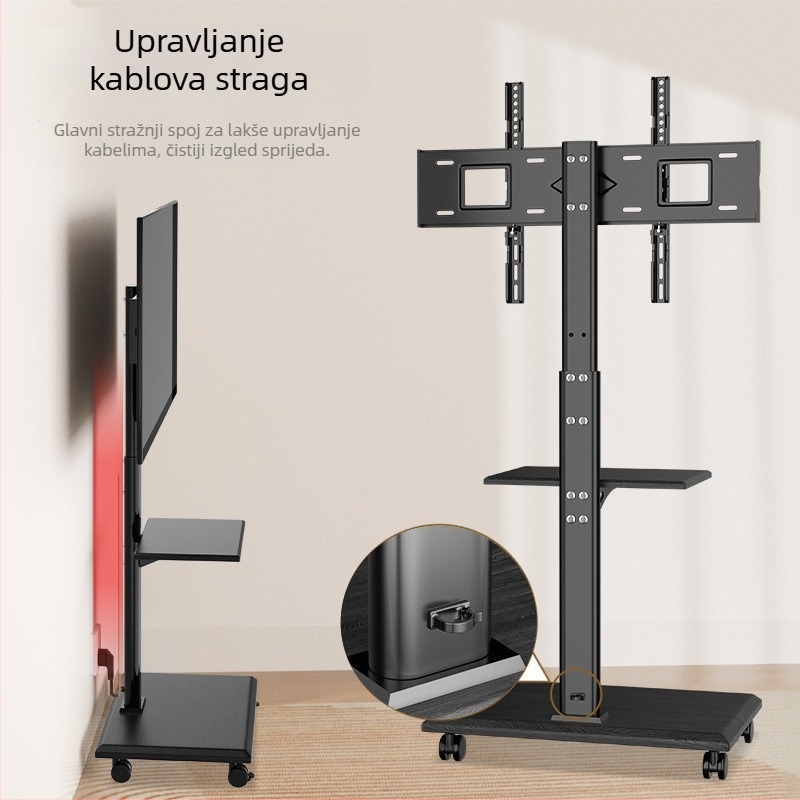 Stalak za TV s podešavanjem visine i mehaničkim upravljanjem, konstrukcija od hladno valjanog čelika, model M55_, nosivost 15 kg+