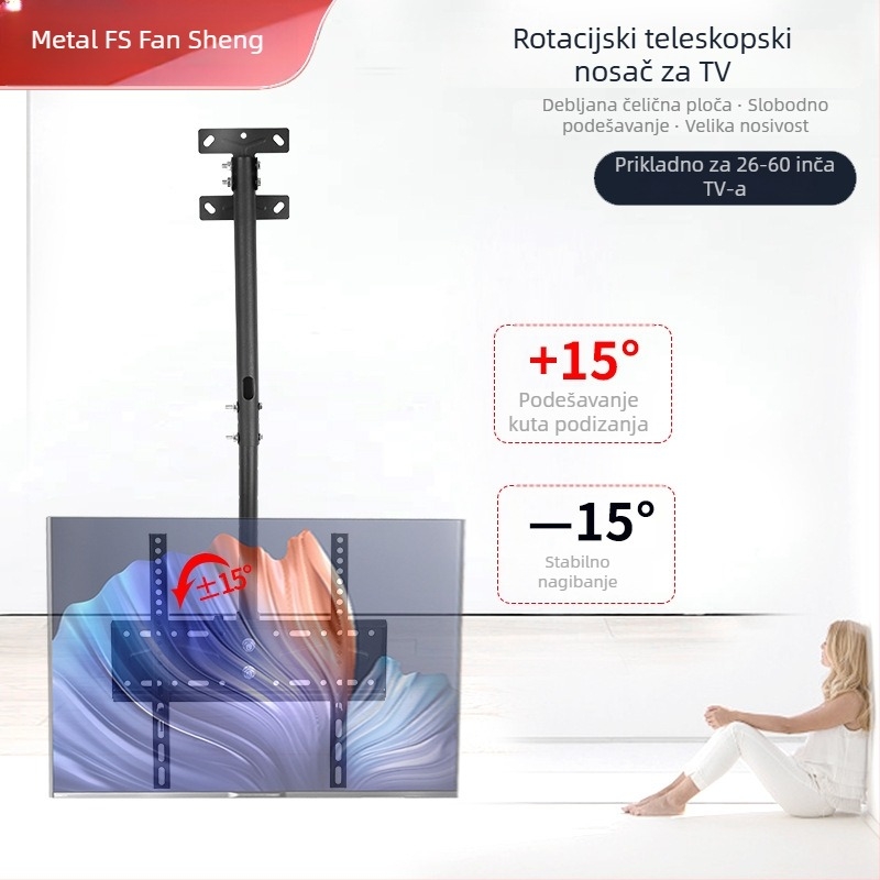 Stropni nosač za TV s dvostrukim zaslonom, rotirajući, teleskopski, za pametne televizore