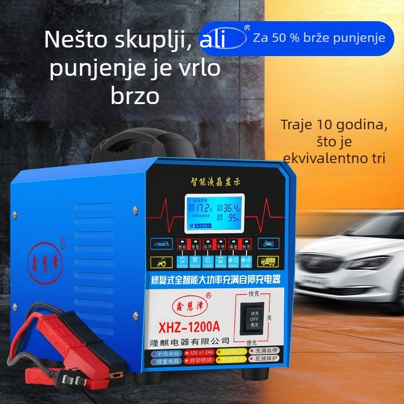 Univerzalni punjač baterija za auto 12V/24V, izlaz DC 12V 20A / 24V 10A, ulaz AC180–250V, inteligentno punjenje s obnovom baterije, CE certificirano