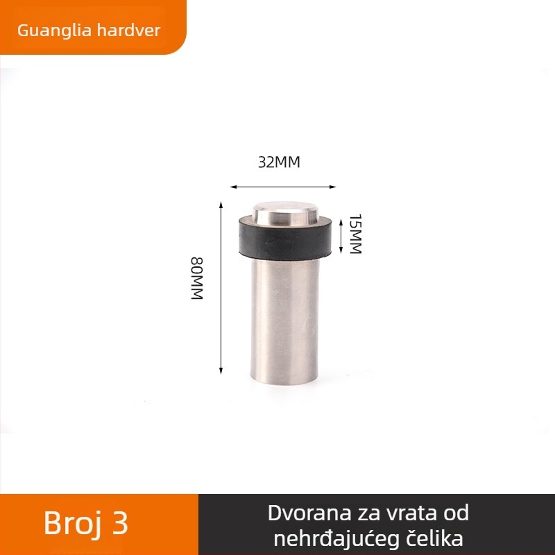 Bez bušenja: Stoper za vrata od nehrđajućeg čelika sa gumom, podni montaža, automatsko upravljanje, model: produženi gumeni stopper za vrata
