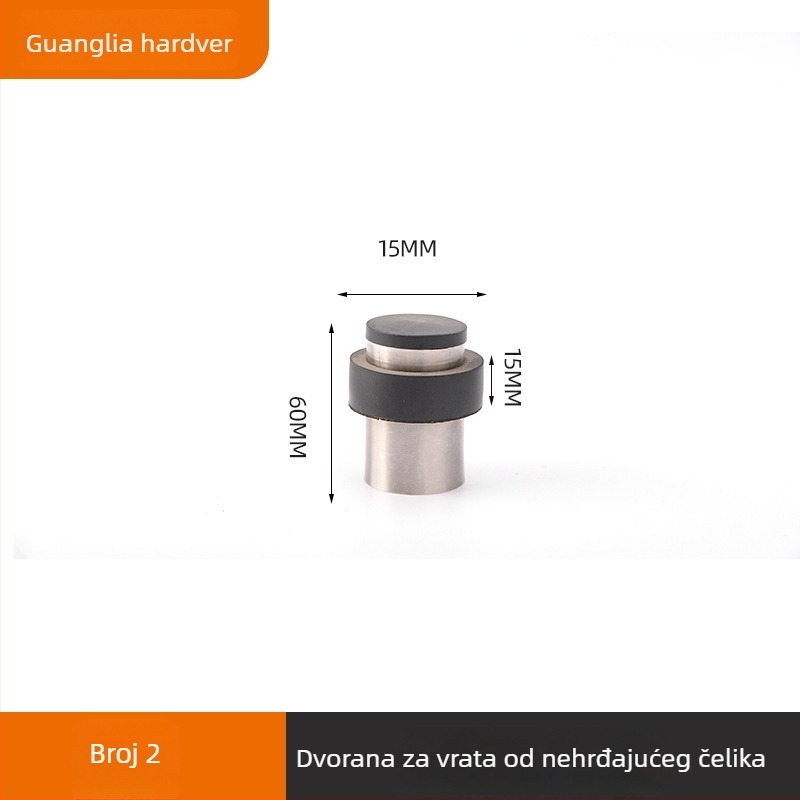 Bez bušenja: Stoper za vrata od nehrđajućeg čelika sa gumom, podni montaža, automatsko upravljanje, model: produženi gumeni stopper za vrata