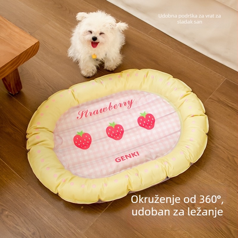 Chladića podloga za pse i mačke s Bowknot Strawberry Heart dizajnom — otporna na ogrebotine, izdržljiva gel podloga (polimerni gel / PP pamuk / PVC)