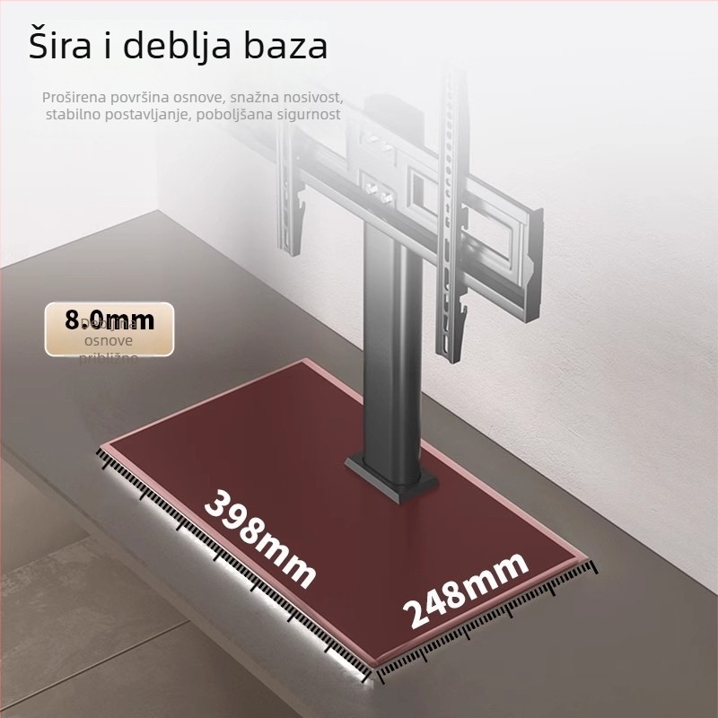 Universalni stalak za televizor, držač bez bušenja, nosač za podizanje monitora na stol, kompatibilan s Hisense, Xiaomi i Skyworth, od hladno valjanog čelika, nosivost preko 15 kg, moguć i na zid