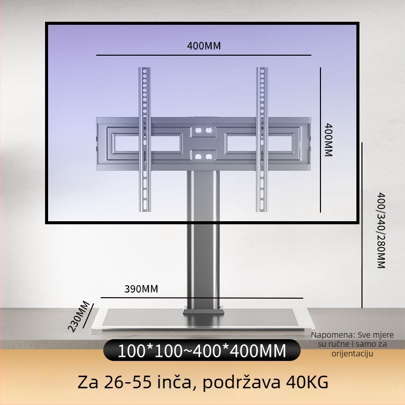 Universalni stalak za televizor, držač bez bušenja, nosač za podizanje monitora na stol, kompatibilan s Hisense, Xiaomi i Skyworth, od hladno valjanog čelika, nosivost preko 15 kg, moguć i na zid
