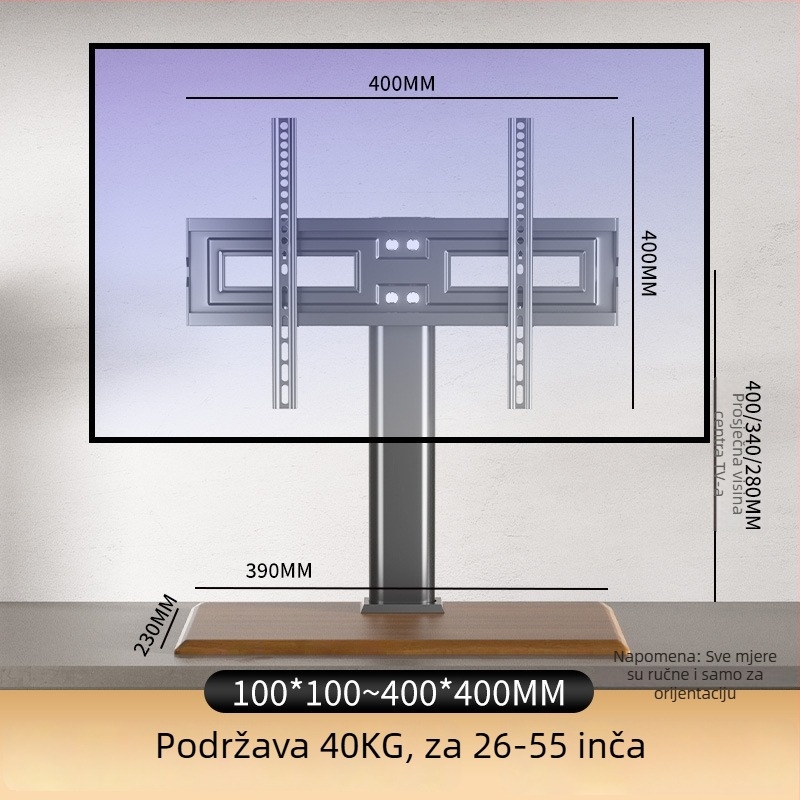 Universalni stalak za televizor, držač bez bušenja, nosač za podizanje monitora na stol, kompatibilan s Hisense, Xiaomi i Skyworth, od hladno valjanog čelika, nosivost preko 15 kg, moguć i na zid