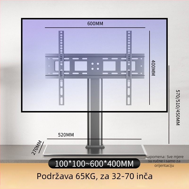 Universalni stalak za televizor, držač bez bušenja, nosač za podizanje monitora na stol, kompatibilan s Hisense, Xiaomi i Skyworth, od hladno valjanog čelika, nosivost preko 15 kg, moguć i na zid