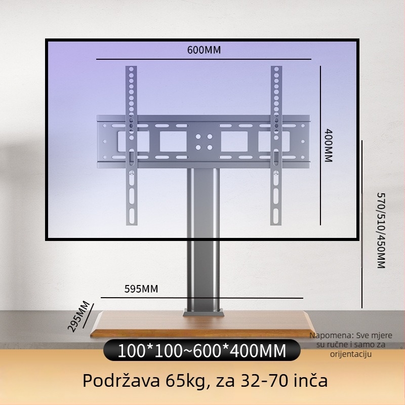 Universalni stalak za televizor, držač bez bušenja, nosač za podizanje monitora na stol, kompatibilan s Hisense, Xiaomi i Skyworth, od hladno valjanog čelika, nosivost preko 15 kg, moguć i na zid