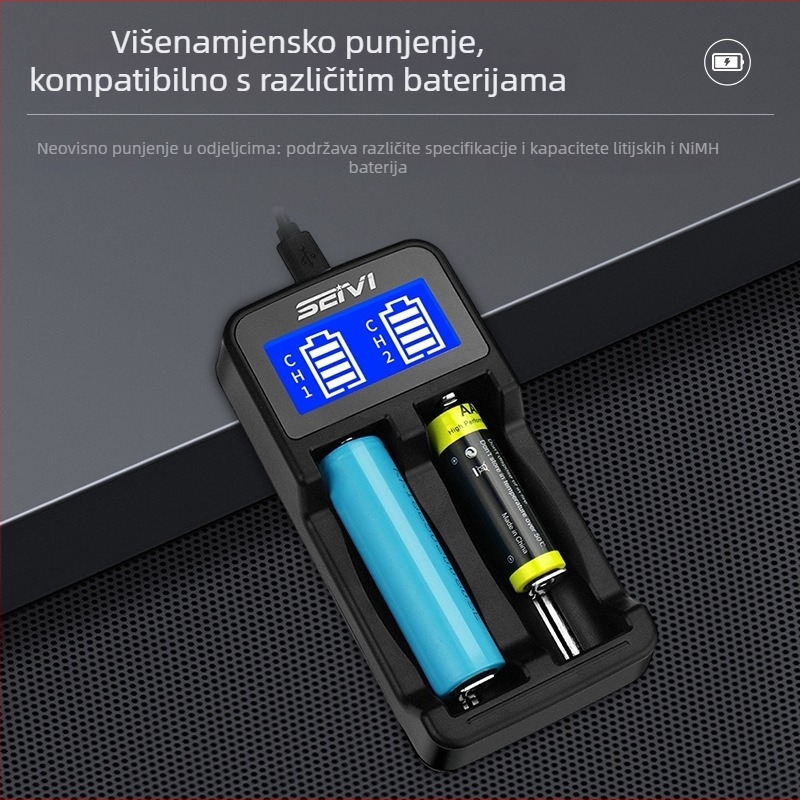 Punjač za 18650 baterije s USB zaslonom, dvostruki izlaz 1000mAh, ulaz 5V 1-2A, automatsko isključivanje