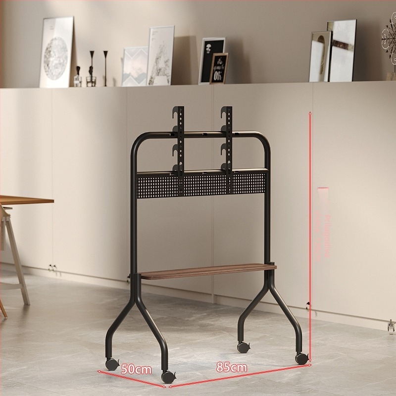 Televizijski podni stalak od nehrđajućeg čelika, orašasto drvene police, mobilni stalak s univerzalnim kotačićima