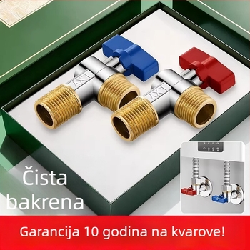 Mesingani kutni kuglasti ventil za plinski bojler, veliki protok, zidni priključak, potpuno otvoren