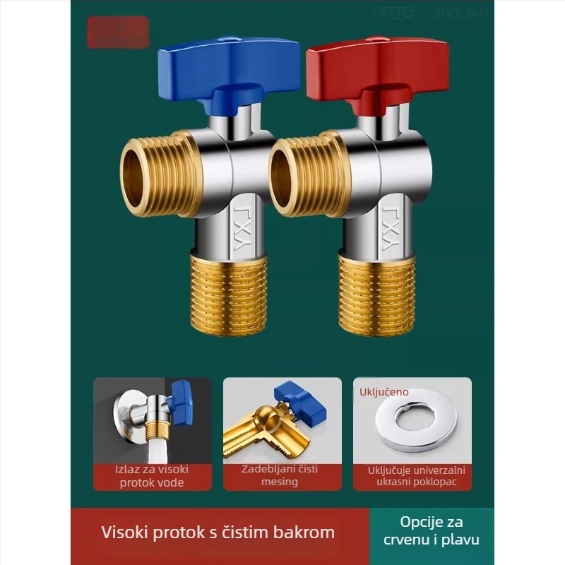 Mesingani kutni kuglasti ventil za plinski bojler, veliki protok, zidni priključak, potpuno otvoren