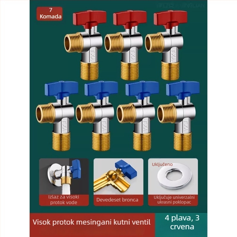 Mesingani kutni kuglasti ventil za plinski bojler, veliki protok, zidni priključak, potpuno otvoren