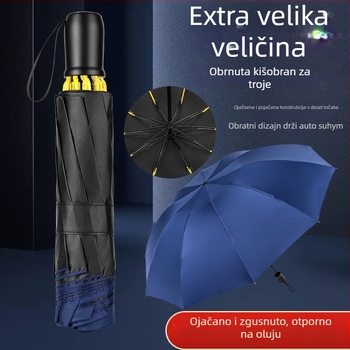 Preokretni kišobran za sunce i kišu, poslovni рекламни kišobran s mogućnošću otiska logotipa, 10 čeličnih rebara, ručno otvaranje i zatvaranje, UPF 40+