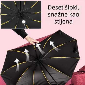 Preokretni kišobran za sunce i kišu, poslovni рекламни kišobran s mogućnošću otiska logotipa, 10 čeličnih rebara, ručno otvaranje i zatvaranje, UPF 40+