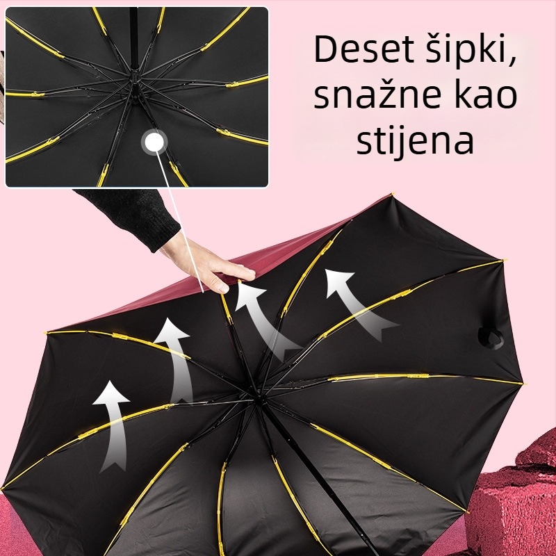 Preokretni kišobran za sunce i kišu, poslovni рекламни kišobran s mogućnošću otiska logotipa, 10 čeličnih rebara, ručno otvaranje i zatvaranje, UPF 40+