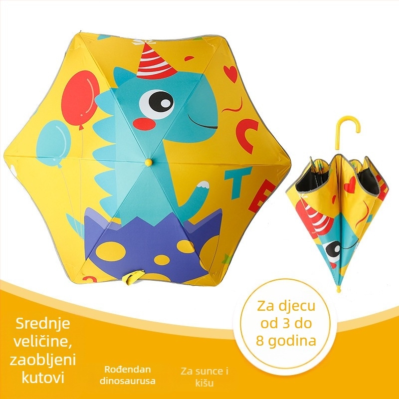 Dječji kišobran s dizajnom dinosaura Pegasa, 6-rebrni okvir, tkanina 190T, UV zaštita PA+++, reflektirajuća traka.