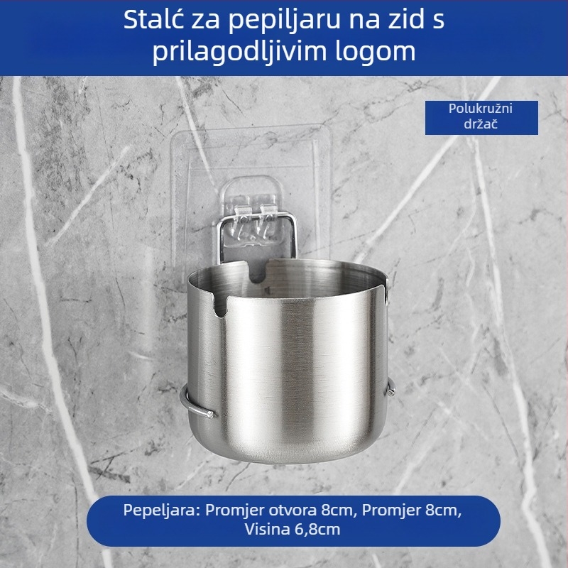 Popolnjak od nehrđajućeg čelika sa zidnim držačem za barove, trgovačke centre i kupaonice; montaža bez bušenja; mogućnost tiska logotipa; prilagodljivo