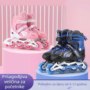 Četverostruke roalne cipele s dvostrukim redom kotača, gornji dio od platna, potplat TPR, plastični kotači