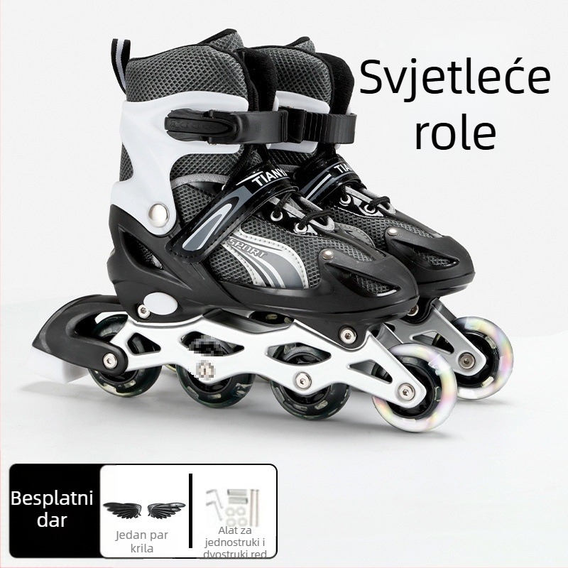 Četverostruke roalne cipele s dvostrukim redom kotača, gornji dio od platna, potplat TPR, plastični kotači