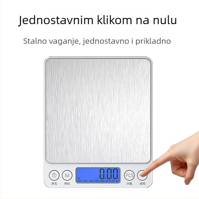 Kuhinjska elektronička vaga, model 156987, kompaktna, raspon mjerenja 500–3000 g, napajanje: baterija ili punjiva, za kuhinju