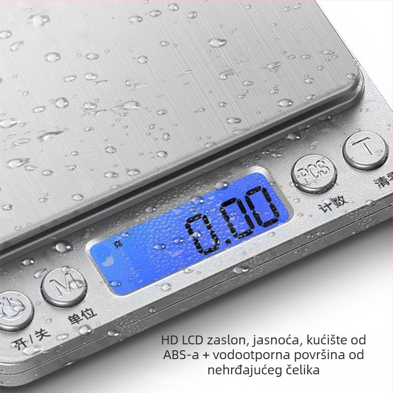 Kuhinjska elektronička vaga, model 156987, kompaktna, raspon mjerenja 500–3000 g, napajanje: baterija ili punjiva, za kuhinju