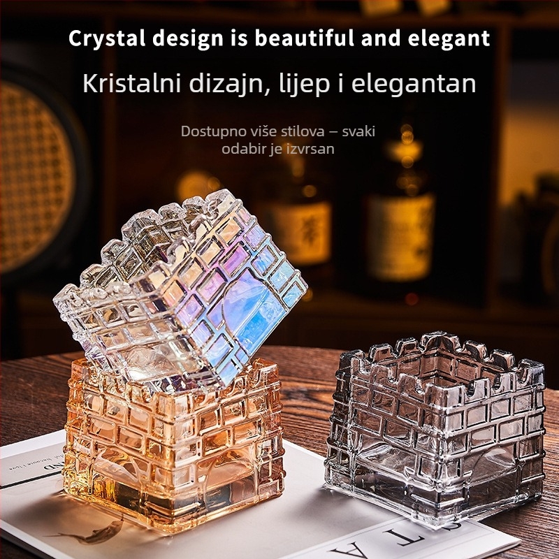 Stakleni pepelnjak s ledenim uzorkom, kreativni ukras za dnevnu sobu, Marka Shanxi Minfeng Glass Factory, Otisnuto logo, Moguća prilagodba