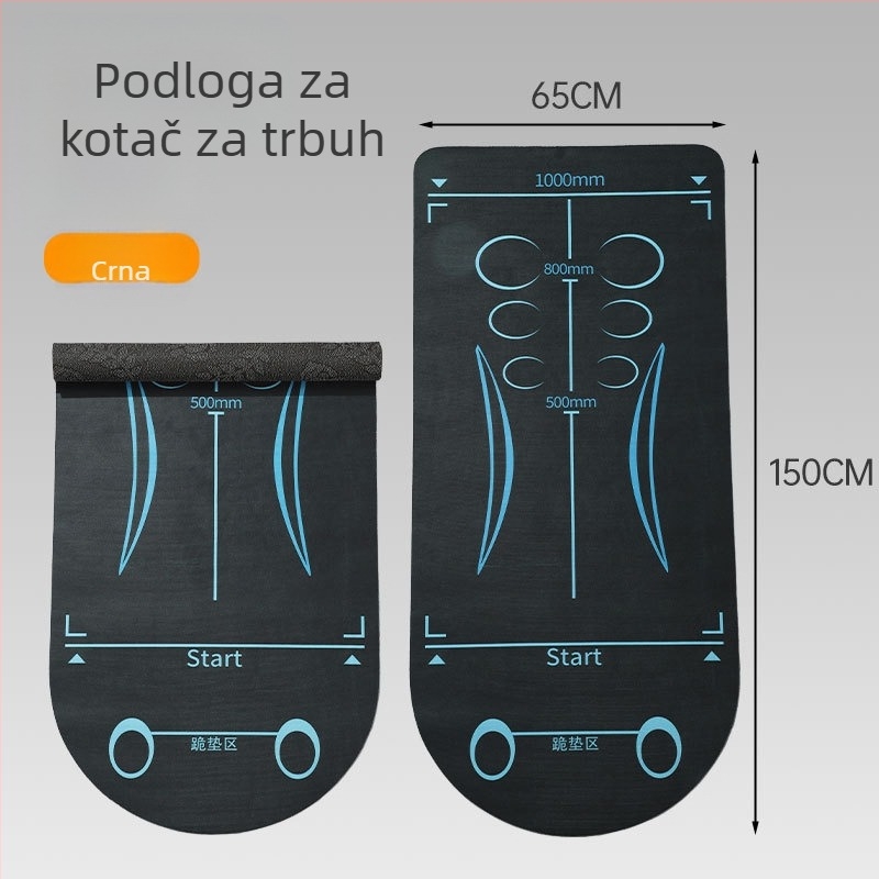 Joga podloga za trening s kotačem za trbušnjake i jastučićem za koljena (Materijal: tehnički baršun + silikon na dnu; Debljina: 6 mm; Kategorija: Joga podloga)