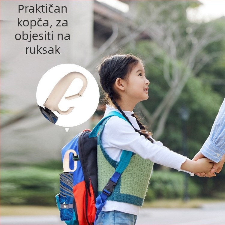 Automatski dječji kišobran s prstenastom kopčom, prijenosni bez držanja, UV zaštita >40, 6 rebara
