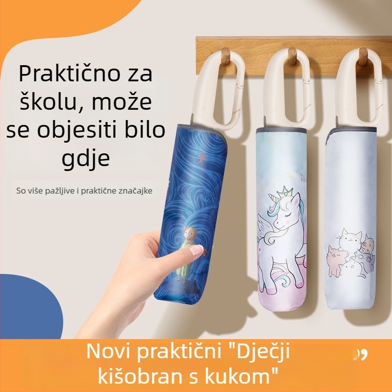 Automatski dječji kišobran s prstenastom kopčom, prijenosni bez držanja, UV zaštita >40, 6 rebara