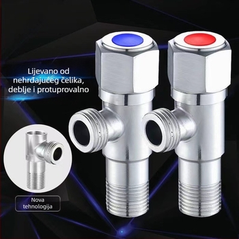 304 nehrđajući čelik ojačani kutni ventil za toplu i hladnu vodu, spiralna instalacija, unutarnji promjer 15 mm, kuhinja i kupaonica