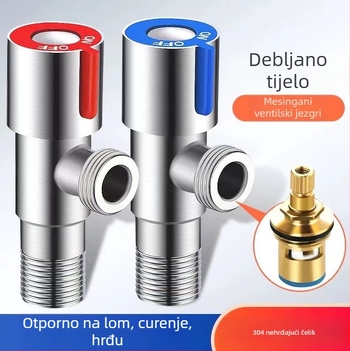 304 nehrđajući čelik ojačani kutni ventil za toplu i hladnu vodu, spiralna instalacija, unutarnji promjer 15 mm, kuhinja i kupaonica