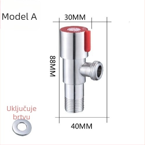 304 nehrđajući čelik ojačani kutni ventil za toplu i hladnu vodu, spiralna instalacija, unutarnji promjer 15 mm, kuhinja i kupaonica