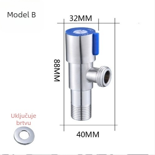 304 nehrđajući čelik ojačani kutni ventil za toplu i hladnu vodu, spiralna instalacija, unutarnji promjer 15 mm, kuhinja i kupaonica