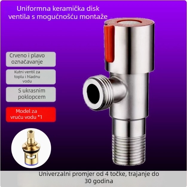 304 nehrđajući čelik ojačani kutni ventil za toplu i hladnu vodu, spiralna instalacija, unutarnji promjer 15 mm, kuhinja i kupaonica