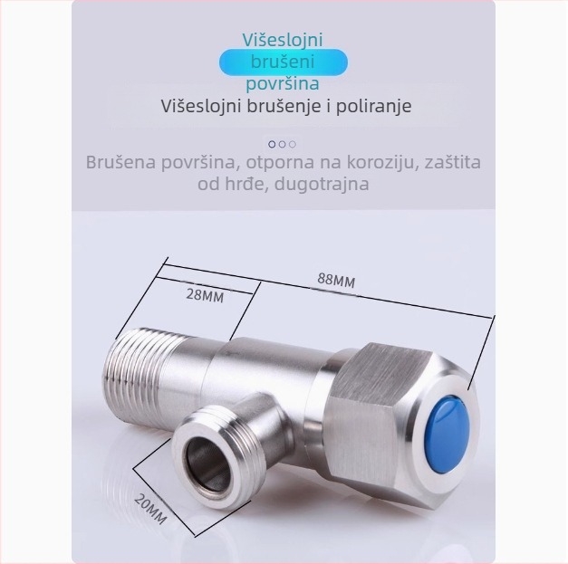 304 nehrđajući čelik ojačani kutni ventil za toplu i hladnu vodu, spiralna instalacija, unutarnji promjer 15 mm, kuhinja i kupaonica