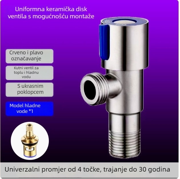 304 nehrđajući čelik ojačani kutni ventil za toplu i hladnu vodu, spiralna instalacija, unutarnji promjer 15 mm, kuhinja i kupaonica