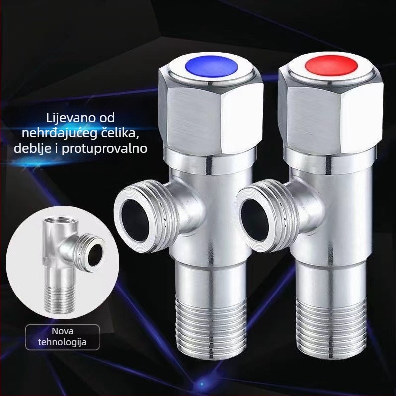 304 nehrđajući čelik ojačani kutni ventil za toplu i hladnu vodu, spiralna instalacija, unutarnji promjer 15 mm, kuhinja i kupaonica
