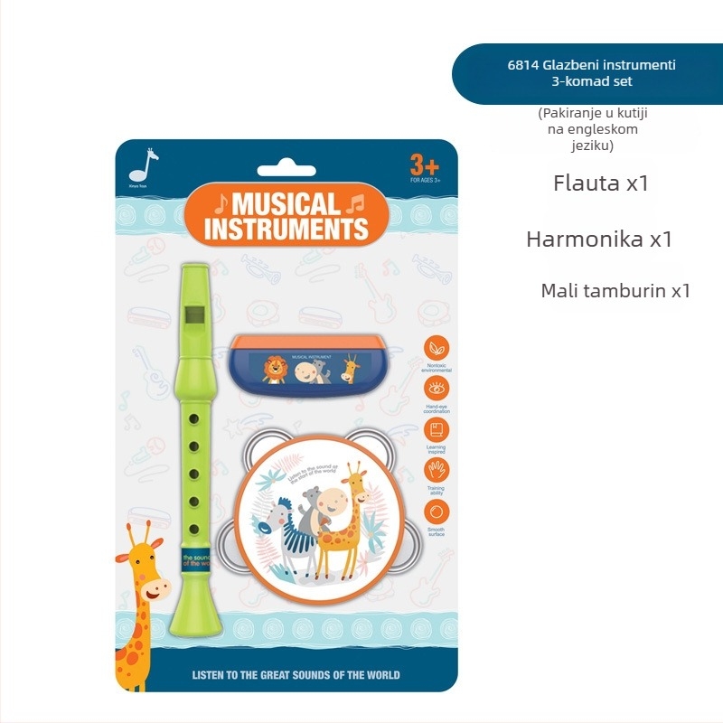 Sedmeročlani set dječjih ritmičkih instrumenata – plastični, za predškolsku dob od 4–6 godina