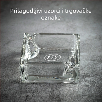 Stakleni kvadratni pepelnjak; brend Three Carats; višekratna upotreba; moguć ispis logotipa