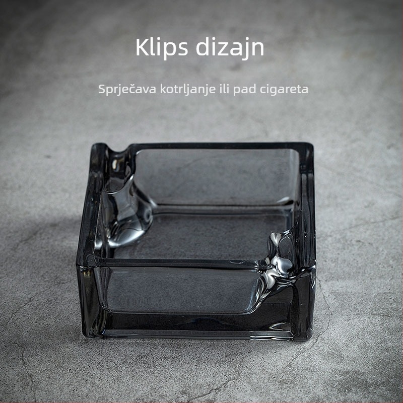 Stakleni kvadratni pepelnjak; brend Three Carats; višekratna upotreba; moguć ispis logotipa
