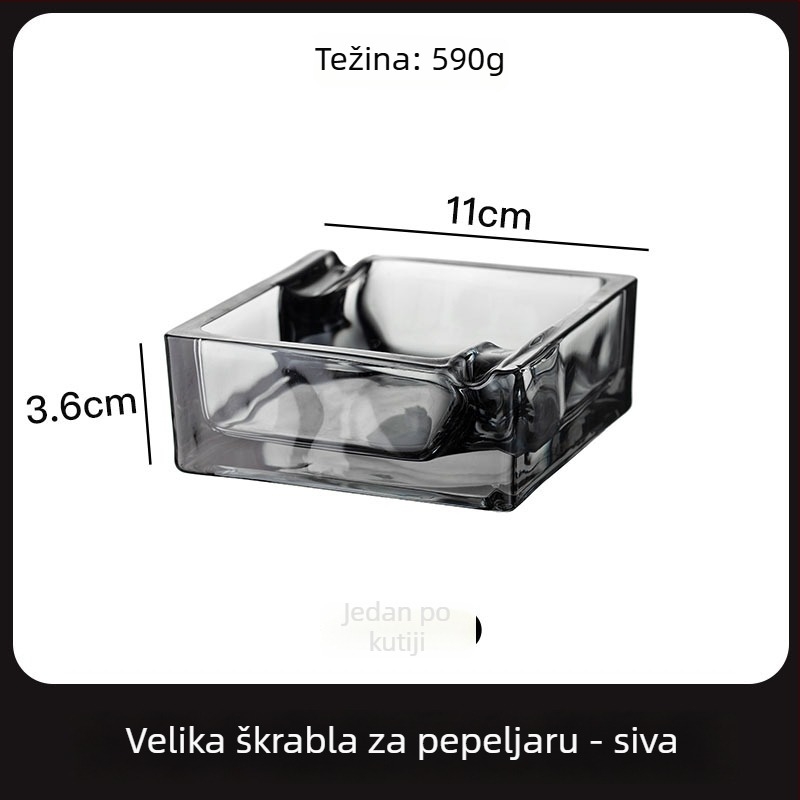 Stakleni kvadratni pepelnjak; brend Three Carats; višekratna upotreba; moguć ispis logotipa