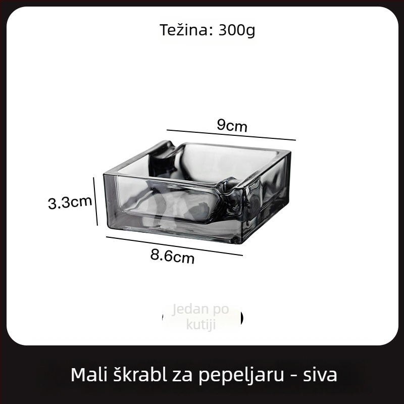 Stakleni kvadratni pepelnjak; brend Three Carats; višekratna upotreba; moguć ispis logotipa