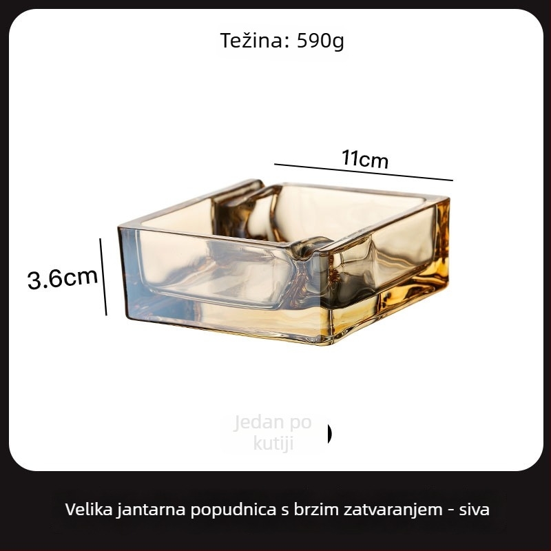 Stakleni kvadratni pepelnjak; brend Three Carats; višekratna upotreba; moguć ispis logotipa