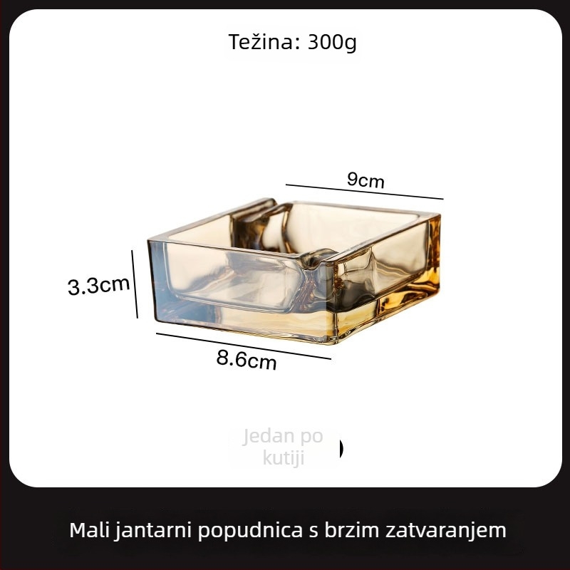 Stakleni kvadratni pepelnjak; brend Three Carats; višekratna upotreba; moguć ispis logotipa
