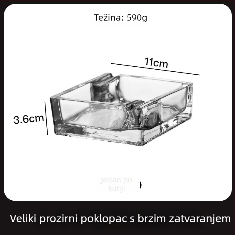 Stakleni kvadratni pepelnjak; brend Three Carats; višekratna upotreba; moguć ispis logotipa