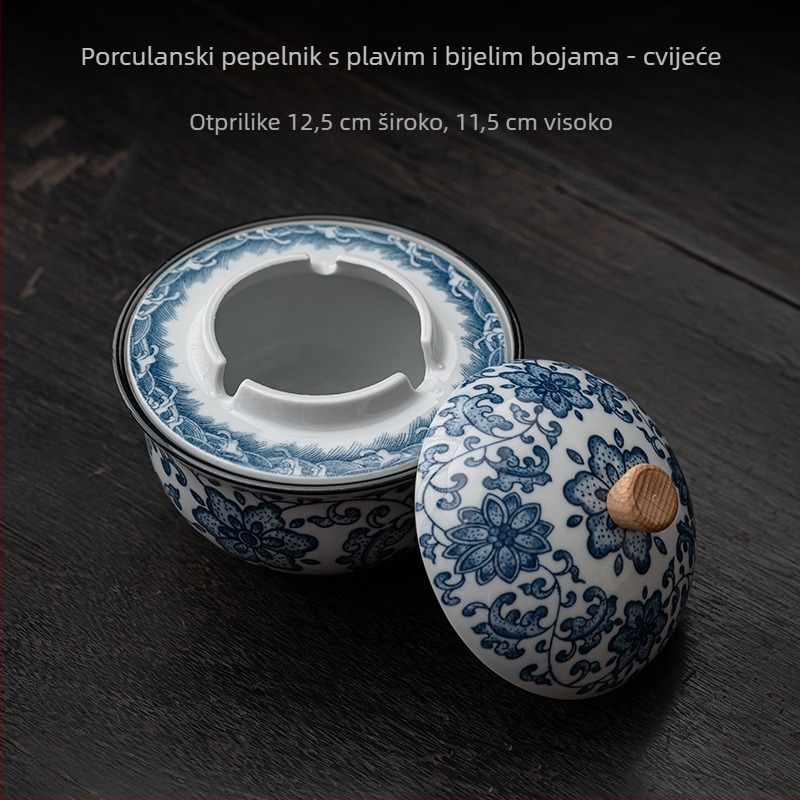 Keramički pepelnjak s poklopcem, vintage kineskog stila, stolna dekoracija za dom ili ured.