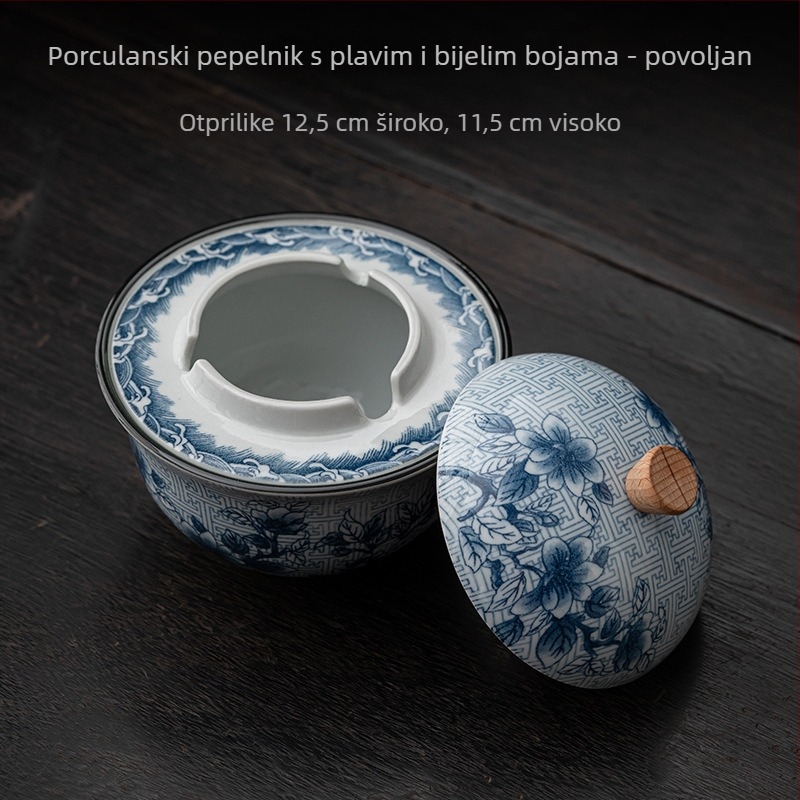 Keramički pepelnjak s poklopcem, vintage kineskog stila, stolna dekoracija za dom ili ured.