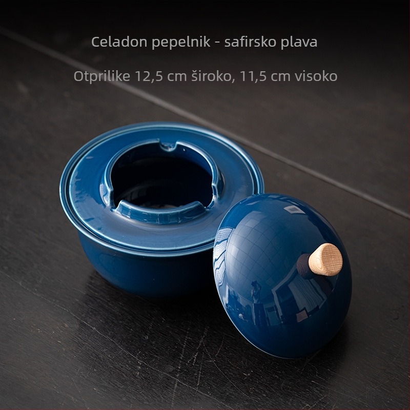 Keramički pepelnjak s poklopcem, vintage kineskog stila, stolna dekoracija za dom ili ured.