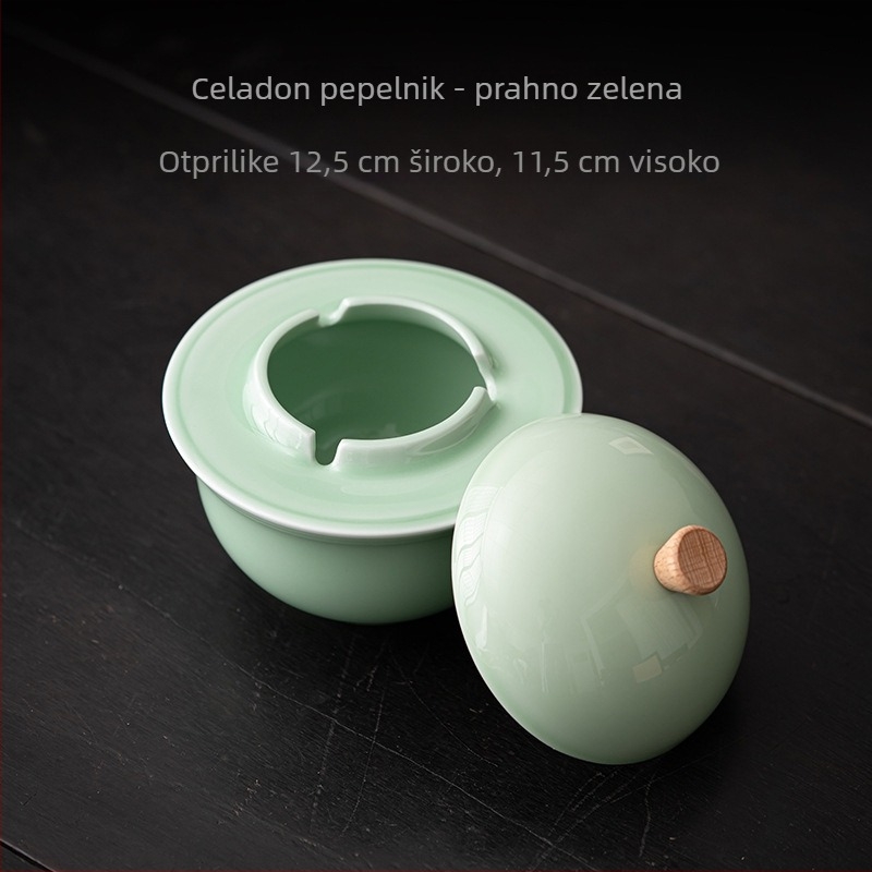 Keramički pepelnjak s poklopcem, vintage kineskog stila, stolna dekoracija za dom ili ured.
